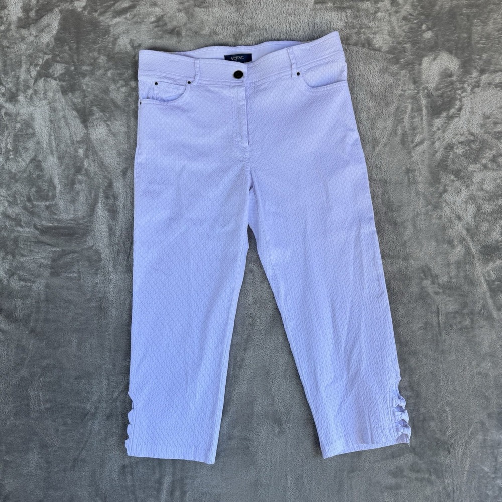 Verve Blues Women's Textured White Cropped Capri Pants Embellished Size 12